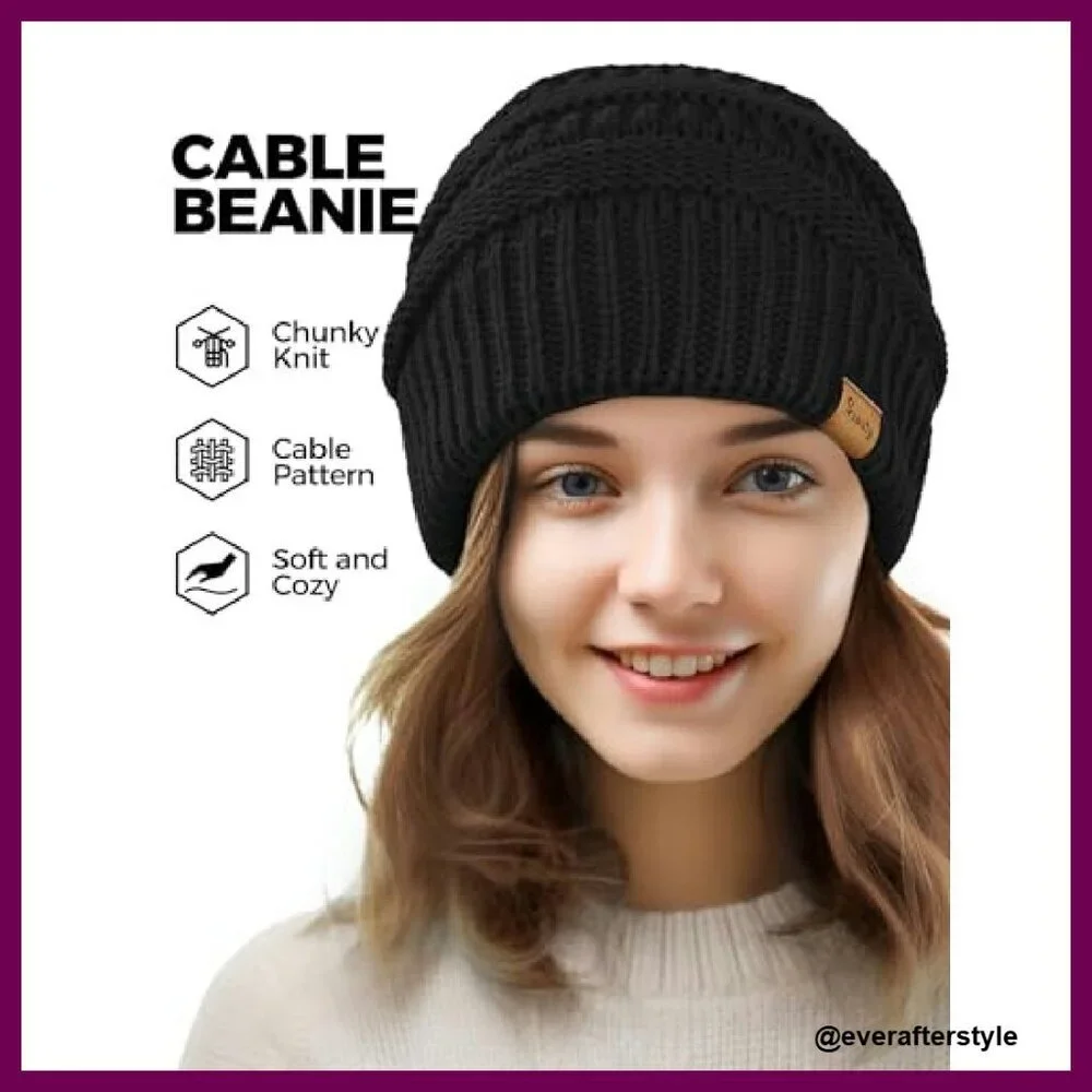 Chunky Cable Knit Slouchy Beanie Winter Hat Warm Oversized Minimal Chic